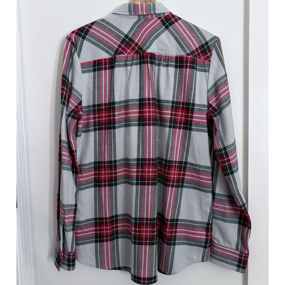 LANDS END Tartan Plaid Cotton Flannel Button Shirt Medium 10-12 Red Green Blue - Picture 5 of 12